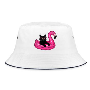 Fat Cat On A Flamingo Floatie - Bucket Hat - white/navy - Front
