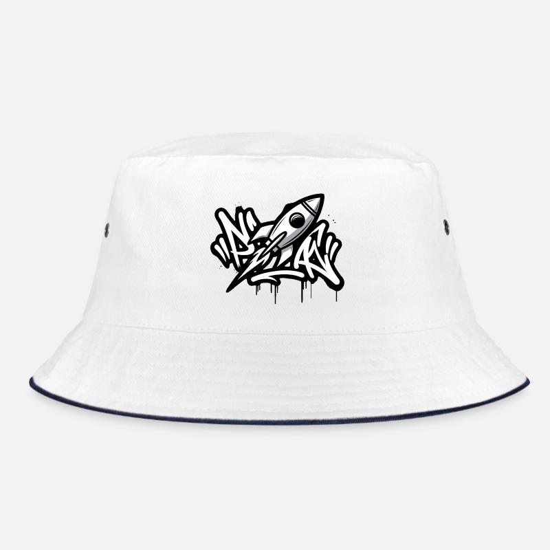 Graffiti-Rakete in Schwarzweiß - Bucket Hat - Weiß/Navy