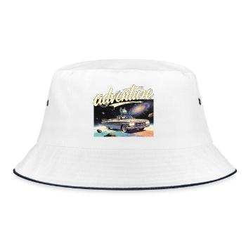 Retro Auto Abenteuer - Bucket Hat - Weiß/Navy - Vorne