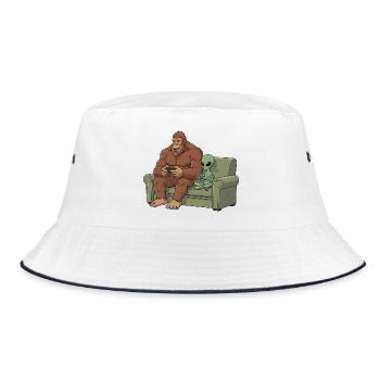Bigfoot Alien Plays Video Game Gaming Sasquatch - Bucket Hat - white/navy - Front