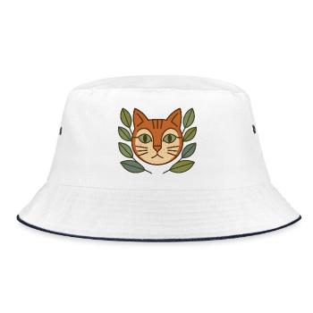 Portrait de chat dans une couronne de feuilles - Bob - blanc/marine - Devant