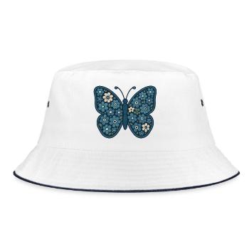Blue Floral Butterfly Pattern - Bucket Hat - white/navy - Front