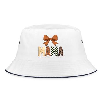 Bunte, verspielte MAMA-Texte mit mädchenhafter Schleife - Bucket Hat - Weiß/Navy - Vorne