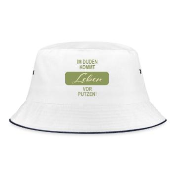 Im Duden kommt Leben vor Putzen Spruch - Bucket Hat - Weiß/Navy - Vorne
