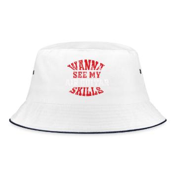 Wanna See My Air Guitar Skills Funny Rocker Design - Bucket Hat - Weiß/Navy - Vorne