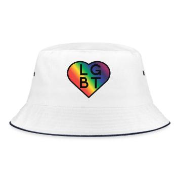 LGBT Rainbow Heart Pride Design - Bucket Hat - Weiß/Navy - Vorne