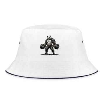 Panda Strength – Bodybuilding Design - Bucket Hat - Weiß/Navy - Vorne