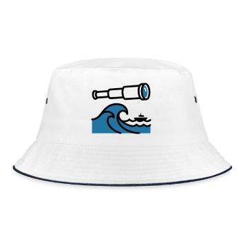 Fernrohr Wellen Ozean Entdecker - Bucket Hat - Weiß/Navy - Vorne