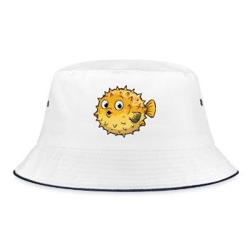 Kugeliger Pufferfisch Cartoon - Bucket Hat - Weiß/Navy - Vorne