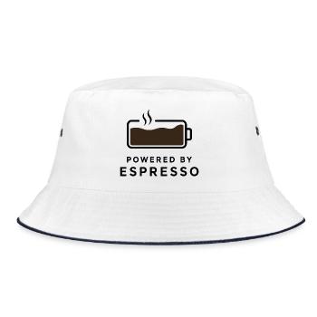 Powered by Espresso – Kaffeedesign für Kaffeeventilator - Bucket Hat - Weiß/Navy - Vorne