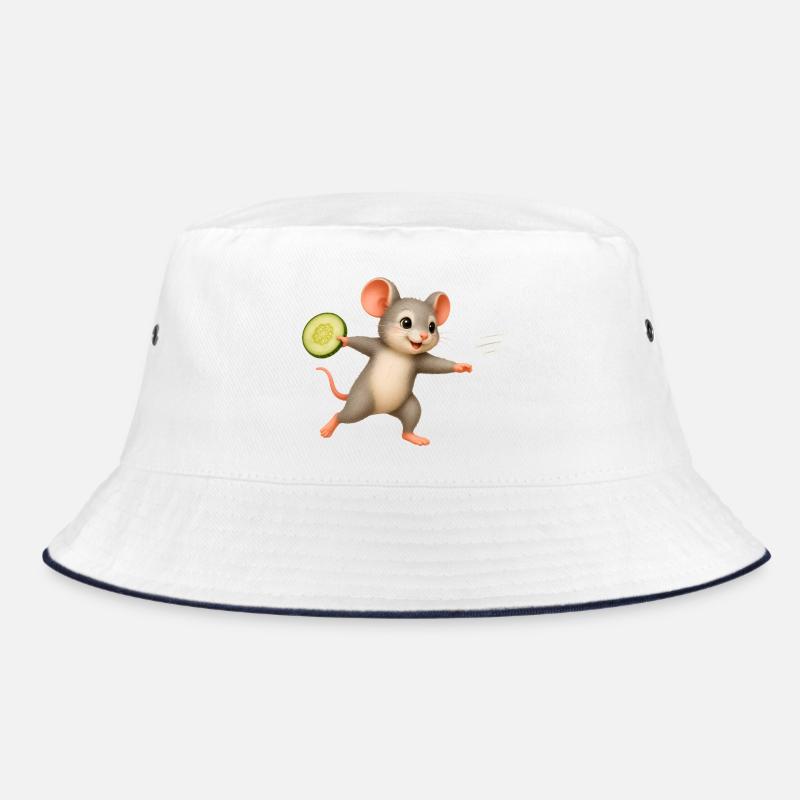 Cheerful Mouse with Cucumber Frisbee Bucket Hat