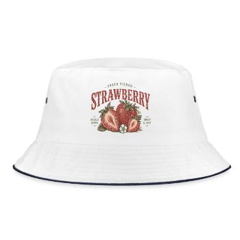 Vintage Strawberry Label Print - Bucket Hat - white/navy - Front