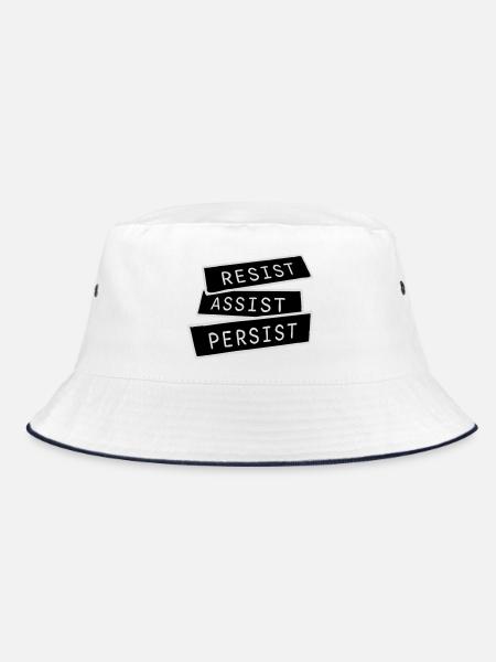 Resist Assist Persist Aktivismus Motivation Logo - Bucket Hat - Weiß/Navy - Vorne