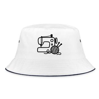 Nähmaschine Wolle Stricken Nähen Handarbeit - Bucket Hat - Weiß/Navy - Vorne