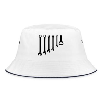 Werkzeug Set & Flaschenöffner Handwerker - Bucket Hat - Weiß/Navy - Vorne
