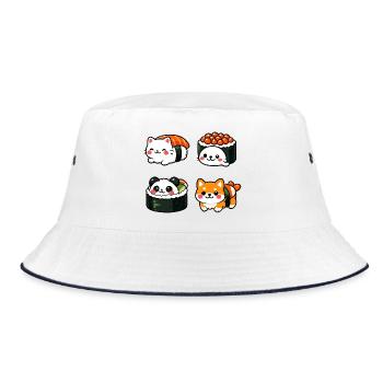 Kawaii Sushi Tierchen Kollektion - Bucket Hat - Weiß/Navy - Vorne