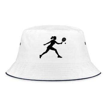 Geschenkidee für Padel buchen Fans mit Padel Halle - Bucket Hat - Weiß/Navy - Vorne