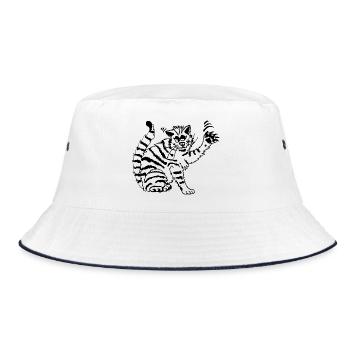 Funny tiger cat waving - Bucket Hat - white/navy - Front
