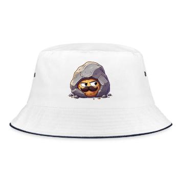 Stein mit Schnurrbart Maskottchen - Bucket Hat - Weiß/Navy - Vorne
