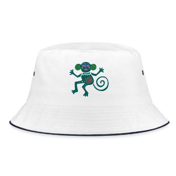 Altes mexikanisches Symbol mit Urwald-Äffchen - Bucket Hat - Weiß/Navy - Vorne