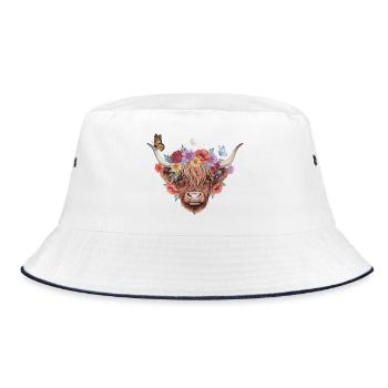 Blumenkranz Hochlandkuh - Bucket Hat - Weiß/Navy - Vorne