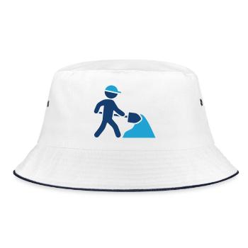 Construction Worker Line Icon Digging Vector Symbo - Bucket Hat - white/navy - Front