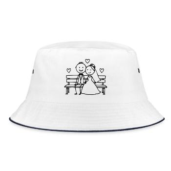 Caricature du couple de mariés sur le banc - Bob - blanc/marine - Devant