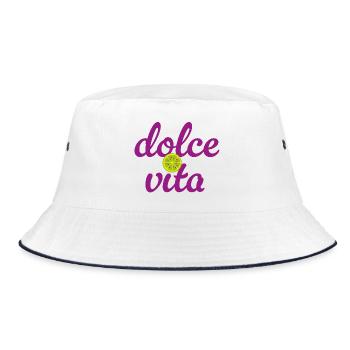 Dolce Vita Limette Quote Italien Lebensfreude Fun - Bucket Hat - Weiß/Navy - Vorne