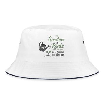 Gärtner in Rente – Gießkanne & Spruch – Geschenk - Bucket Hat - Weiß/Navy - Vorne