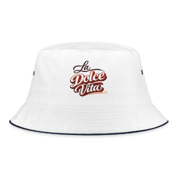 La Dolce Vita Retro Script - Bucket Hat - Weiß/Navy - Vorne