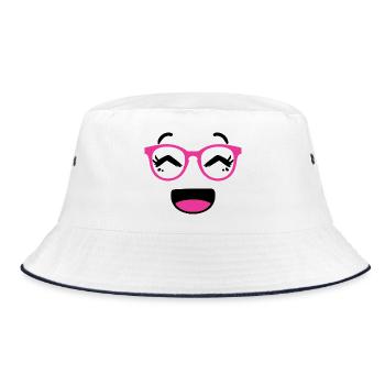 Cute face in kawaii style with pink glasses - Bucket Hat - white/navy - Front