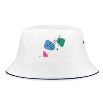 Line Art Paper Airplane with Color Background - Bucket Hat - white/navy - Front