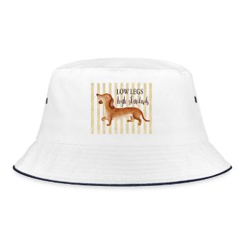 Low Legs High Standards – Funny Dachshund - Bucket Hat - white/navy - Front