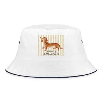 Kurze Beine, große Ansprüche – Lustiger Dackel - Bucket Hat - Weiß/Navy - Vorne