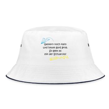 "Gestern klein, heute ganz groß..." - Bucket Hat - Weiß/Navy - Vorne