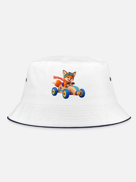 Fuchs Rennwagen Abenteuer - Bucket Hat - Weiß/Navy