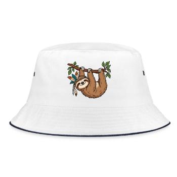 Faultier am Ast - Bucket Hat - Weiß/Navy - Vorne