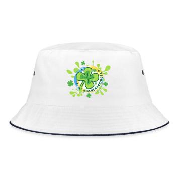 Glücksbringer – buntes Kleeblatt - Glücksklee  - Bucket Hat - Weiß/Navy - Vorne