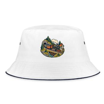 Modellbahnrunde – Kleine Züge große Freude - Bucket Hat - Weiß/Navy - Vorne