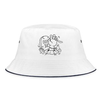 Zombie-Hand-Umrisse, Aus dem Grab von Halloween erwähnend - Bucket Hat - Weiß/Navy - Vorne