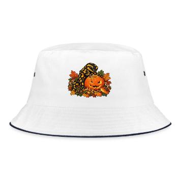 Salamander schnitzt Halloween-Kürbis - Bucket Hat - Weiß/Navy - Vorne