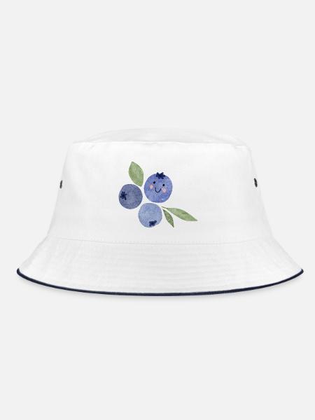 Blaubeeren Aquarell Trio mit Gesicht - Bucket Hat - Weiß/Navy