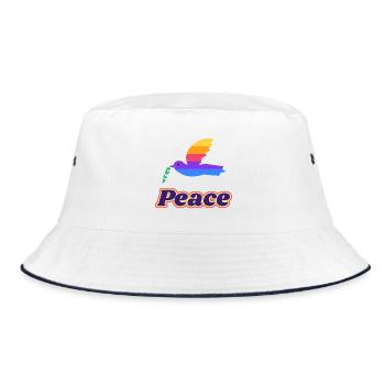 Friedenstaube Retro – Peace Taube 70er - Bucket Hat - Weiß/Navy - Vorne