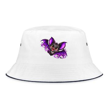 Lila Kuschelbat  - Bucket Hat - Weiß/Navy - Vorne