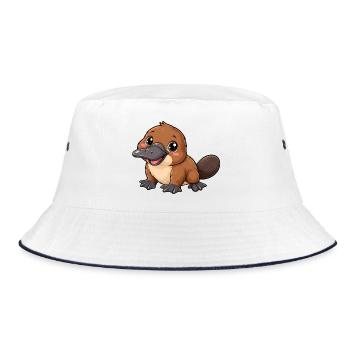 Schnabeltier Kawaii Style – Süßes Australienmotiv - Bucket Hat - Weiß/Navy - Vorne