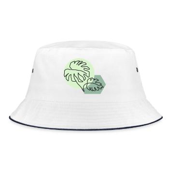 Pastellfarbene Monstera-Blätter im einfachen Linienstil - Bucket Hat - Weiß/Navy - Vorne
