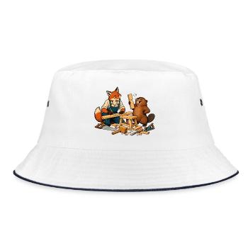 Fuchs und Biber beim Heimwerken – Handwerkerduo - Bucket Hat - Weiß/Navy - Vorne