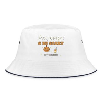 Essen, Trinken & Sei Gruseliges Halloween-Tee - Bucket Hat - Weiß/Navy - Vorne