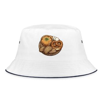 Rustikale Brotzeitplatte mit Obatzda - Bucket Hat - Weiß/Navy - Vorne