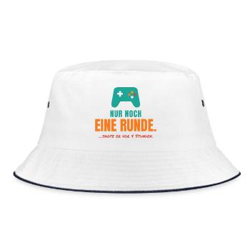 Nur noch eine Runde – Gamer Spruch - Bucket Hat - Weiß/Navy - Vorne